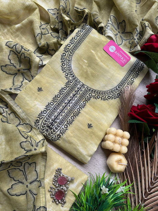 Shaded pure cotton jamdani suit with jute net patch