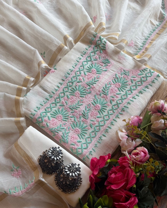 Ivory pure Mul chanderi suit with chikankari embroidery