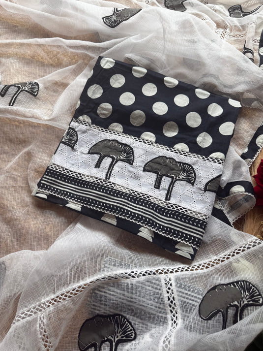 Polka dots pure cotton suit set with soft Kota patch dupatta