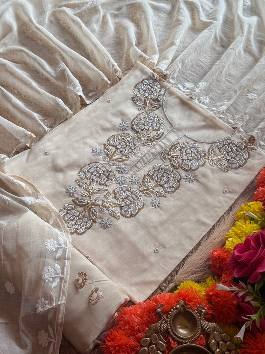 Grape pearl pastel mul Chanderi suit set