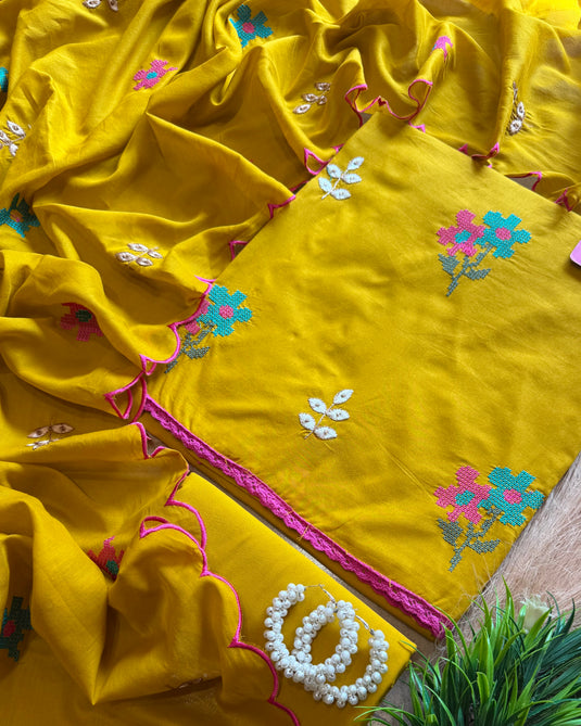 Pure cotton cross stitch embroidered suit set