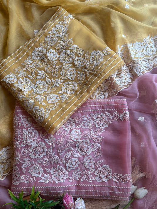 Crushed Georgette Parsi embroidered suit set