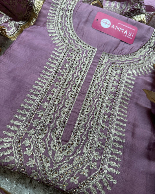 Gold Dori work mul Chanderi suit set