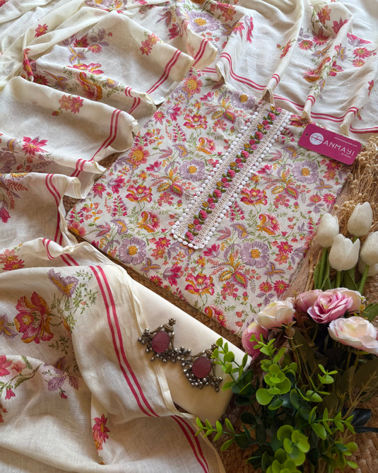 Phulwari Cambric cotton suit with flower Patti