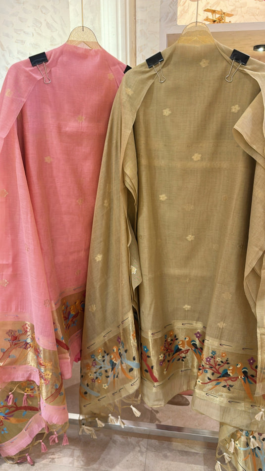 Gold weave parrot print Jamdani Suit set