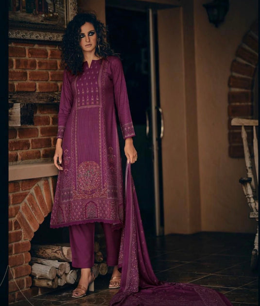 Printed neck highlight soft pashmina suit set