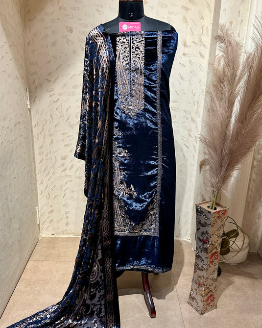 Pakistani velvet suit set with braso stoles