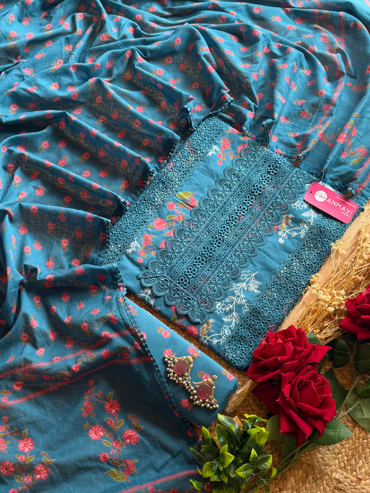 Laces detail pure cotton printed suit set