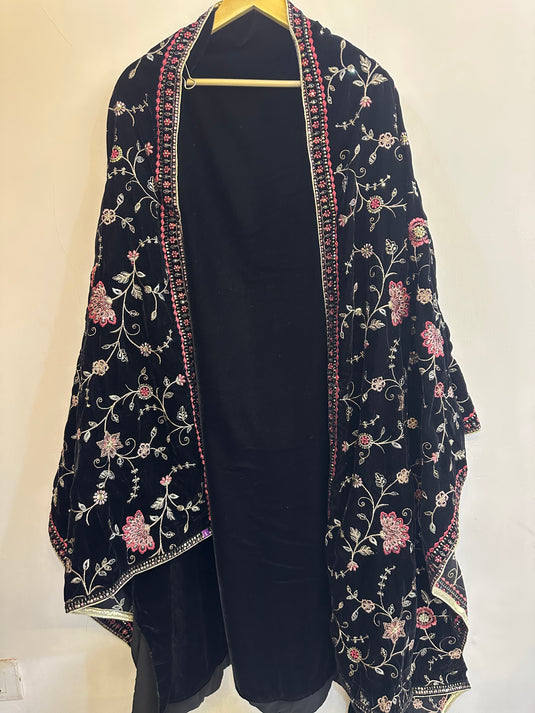 Velvet Plain suits with Jaal Embroidered Shawls
