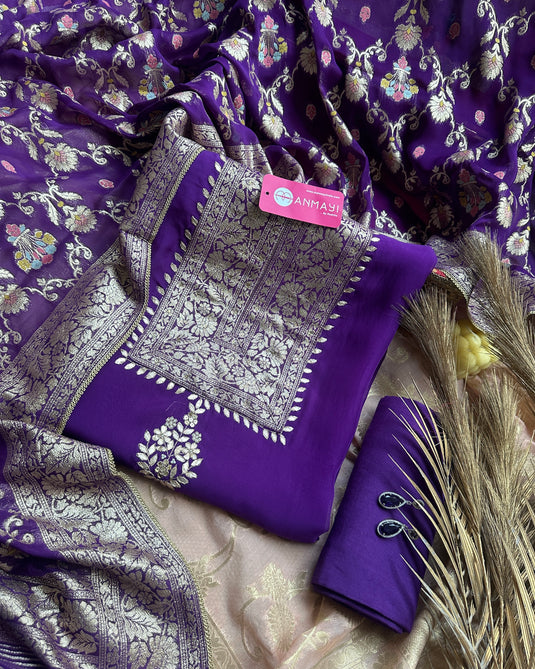 Pure georgette Banarasi suit in beautiful purple shade