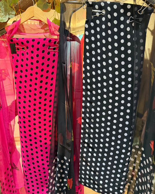 Crepe polka dots suit set with chiffon dupatta