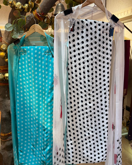 Crepe polka dots suit set with chiffon dupatta