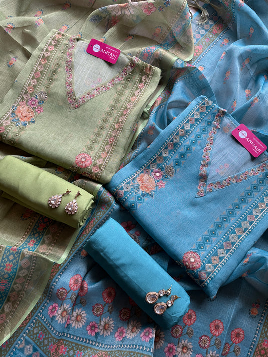 Linen shimmer floral garden suit set with highlights
