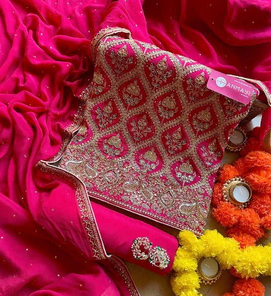 Pure chinnon arabic highlighted suit set