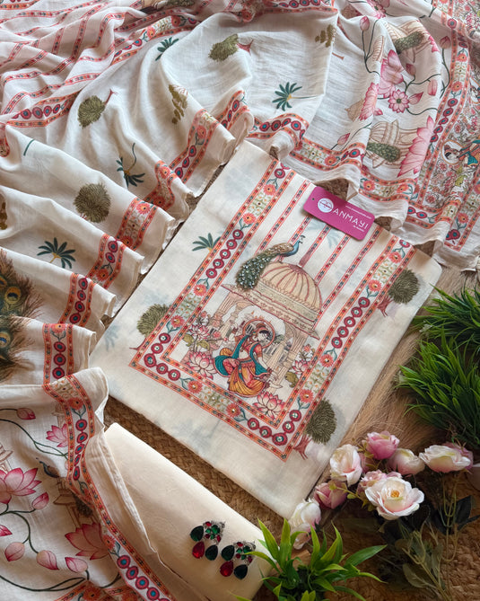 Digital art mul cotton suit set with tassel dupatta