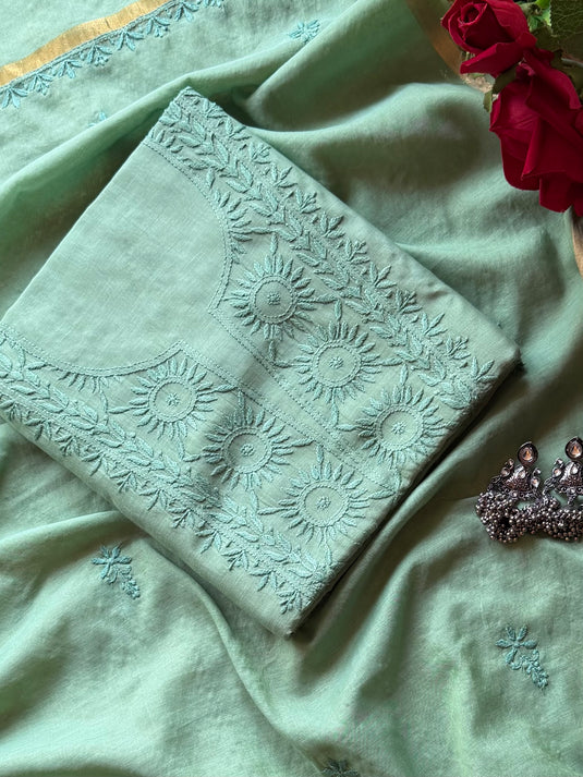 Bakhiya Chikankari pure mul suit set