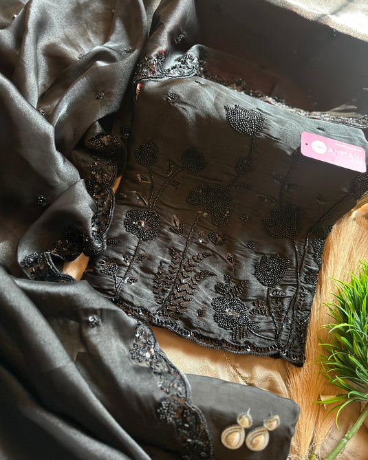 Cocktail night glam shimmer georgette suit set with embroidered detailing