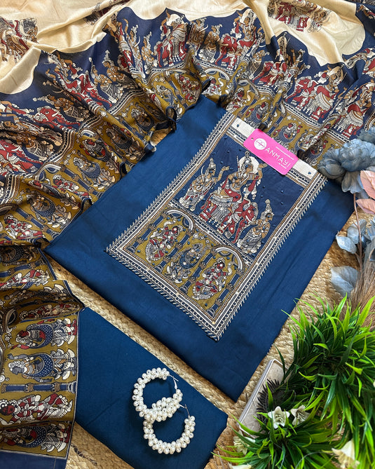Madhubani art jaam cotton suit with mirror highlights