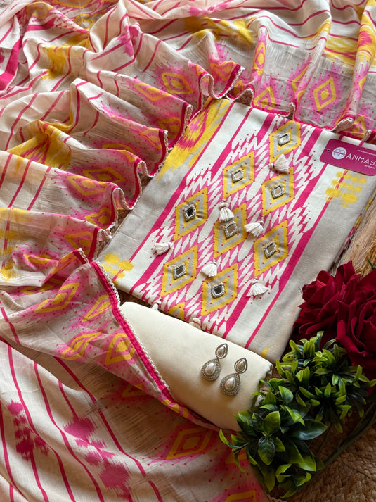 Mul Cotton beige boho suit set