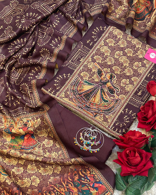 Warli art soft spun pashmina suit set