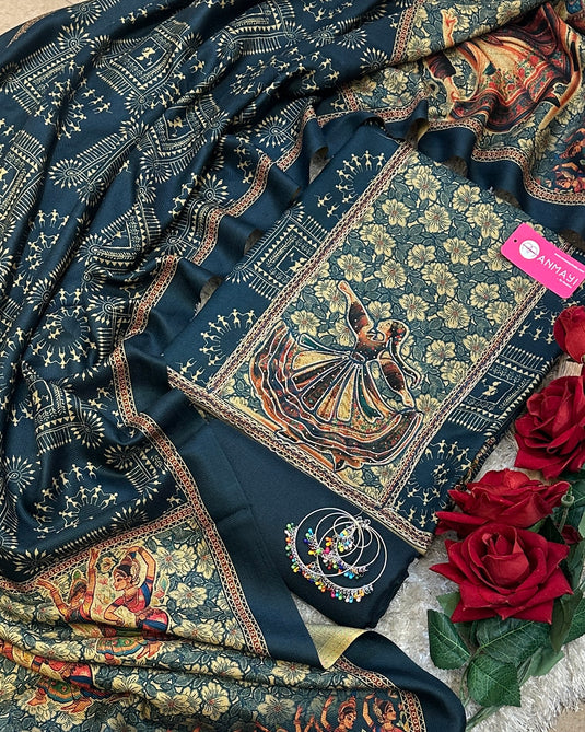 Warli art soft spun pashmina suit set