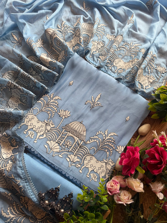 Pichwai embroidered Mul Chanderi suit set