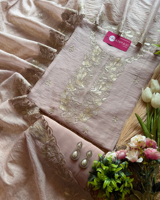 Soft Mul cotton patterned sequins work suit set