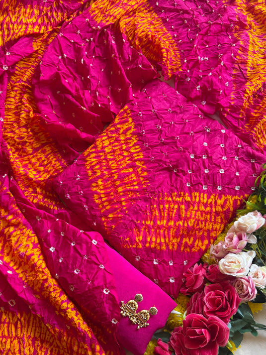 Art Silk bandhej Shibori style suit set
