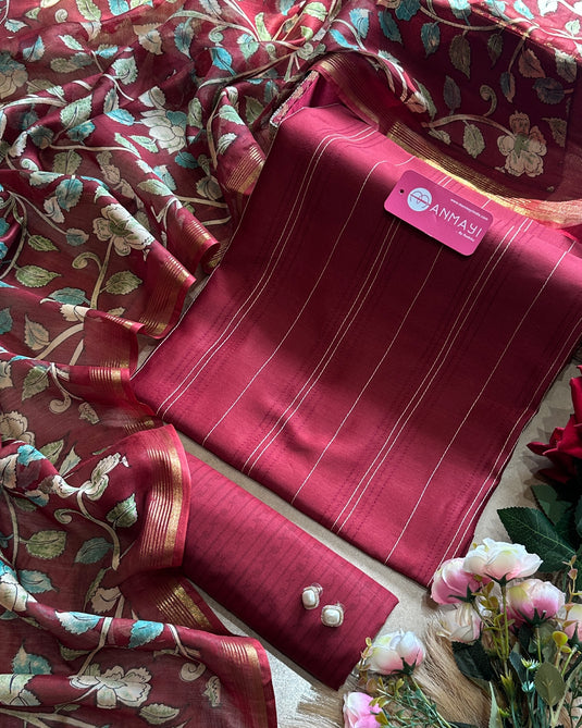 70 gms pure Chanderi weaving suit set with kalamkari dupatta