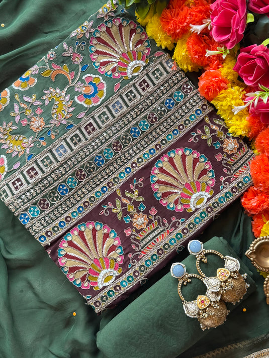 Arabic print semi crepe highlighted suit set