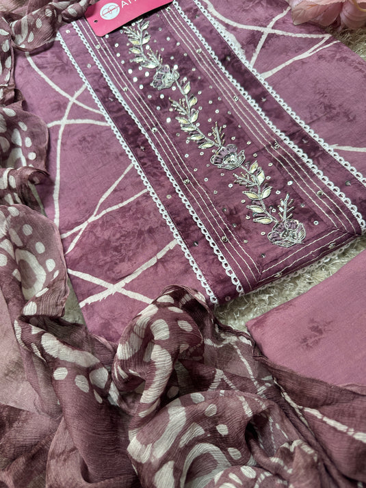 Thread batik pure cotton suit set with pure chiffon tassel dupatta