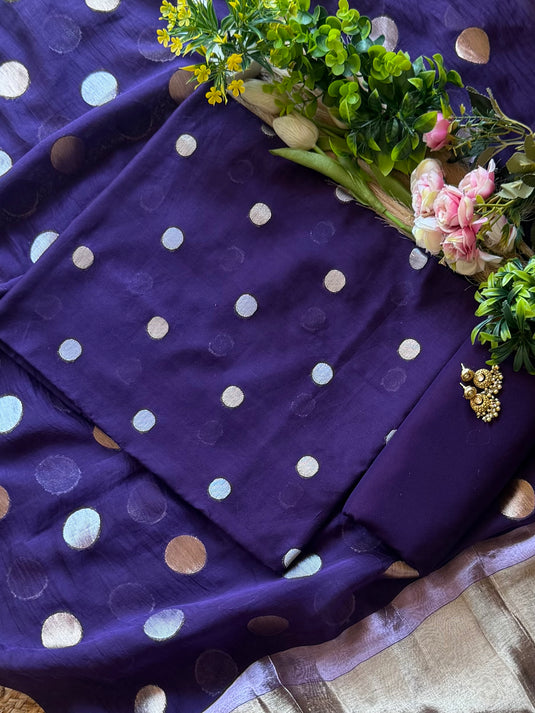 Polka weave mul chanderi suit set