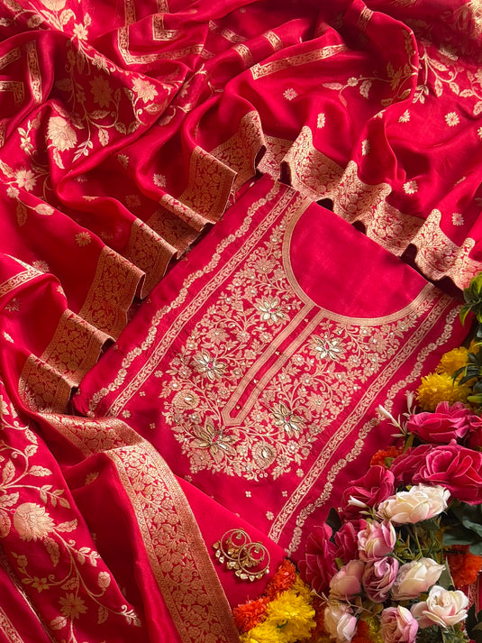 Classic tomato red pure silk suit set