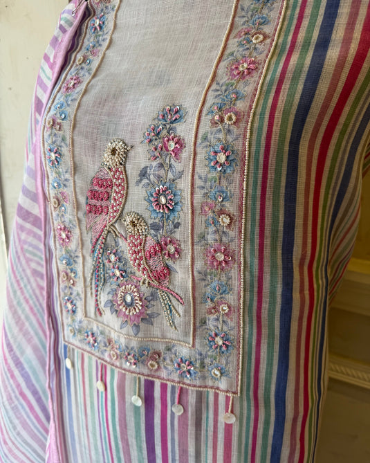 Sparrow house stripy digital print linen suit set