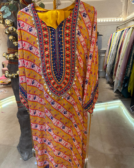 Article 7 yellow Persian print choga set