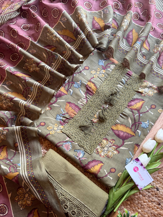 Earthy tone cambric cotton suit set