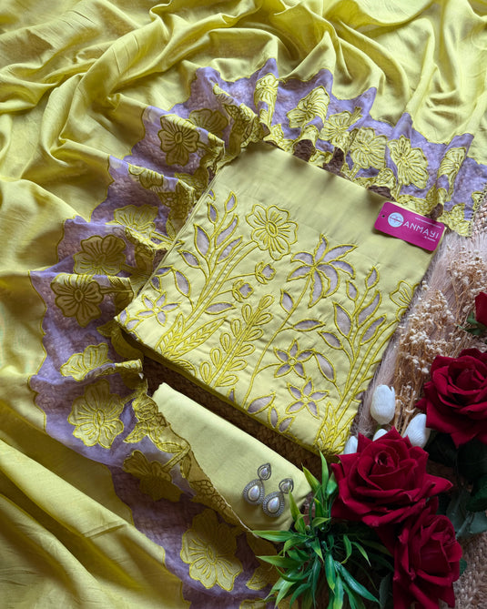 Modal cutwork combination suit set with patched dupatta