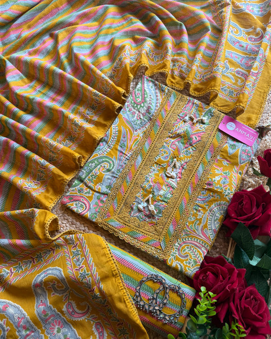 Printed shell neck design 2 fine cambric cotton suit set