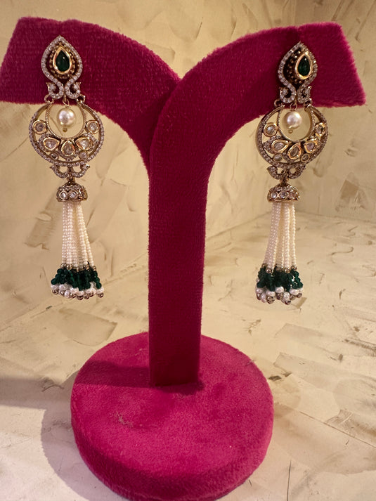 Pearl strings Kundan earrings