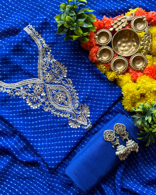 Lehria Georgette dabka neck work festive suit set