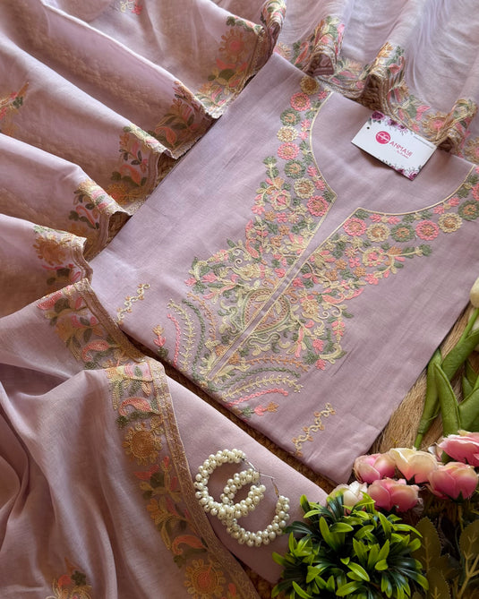 Kashmiri work pastel mul cotton suit