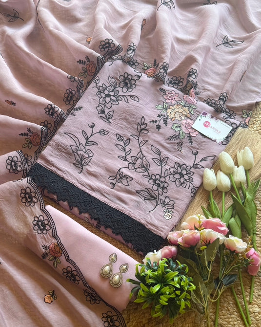 Black rose Mul cotton jaal work suit set