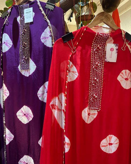Shibori print semi crepe suit sets