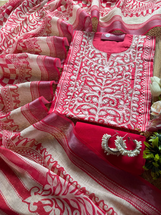 Jaam cotton abstract tiny pearl neck suit set