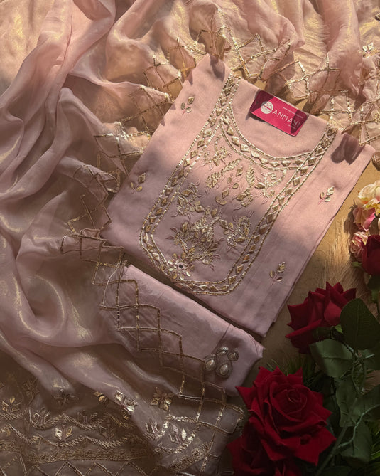 Pastel Gotta Work Organza suit set with shimmer effect