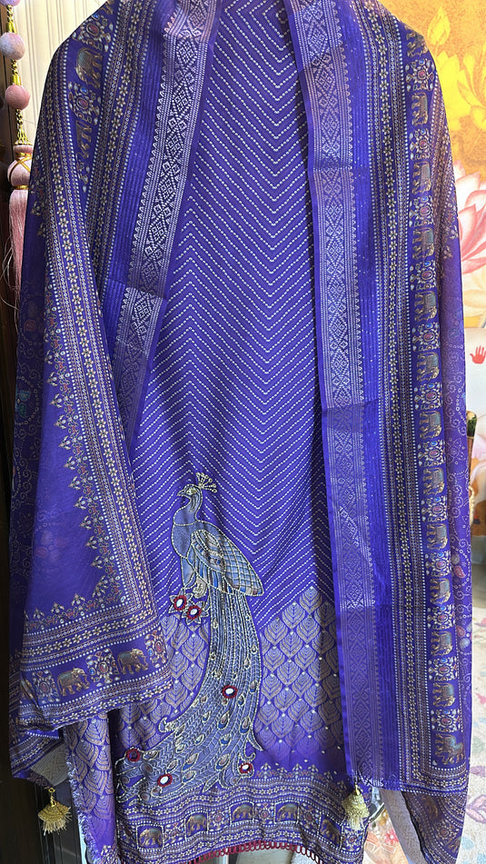 Modal peacock highlight printed suit with soft Chanderi dupatta