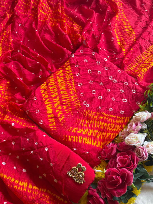 Art Silk bandhej Shibori style suit set