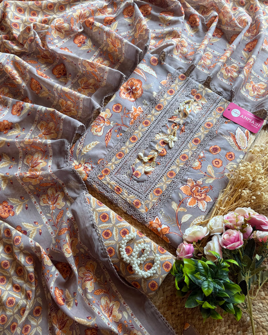 Shell neck printed pure cotton suit set