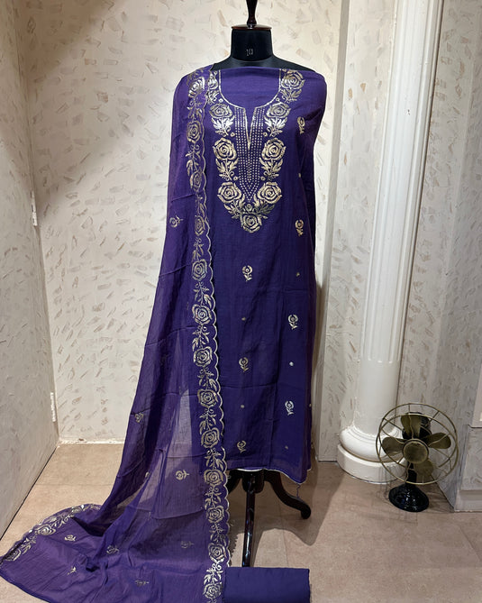 Rose Mul Chanderi pita work suit set