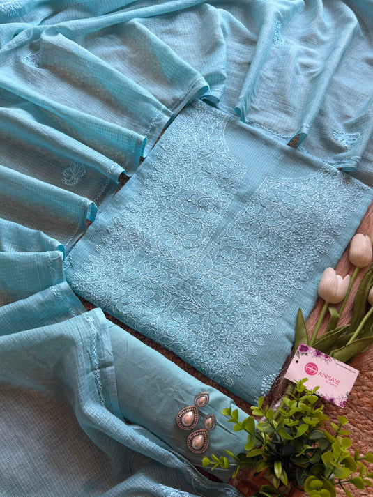 Pure Kota suit set with chikankari embroidery